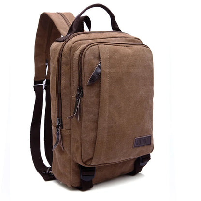 Backpack Men's Square Style Double Shoulder Bag Package Canvas High Quality Pack Practical Wear-Resistant Waterproof Small Size
