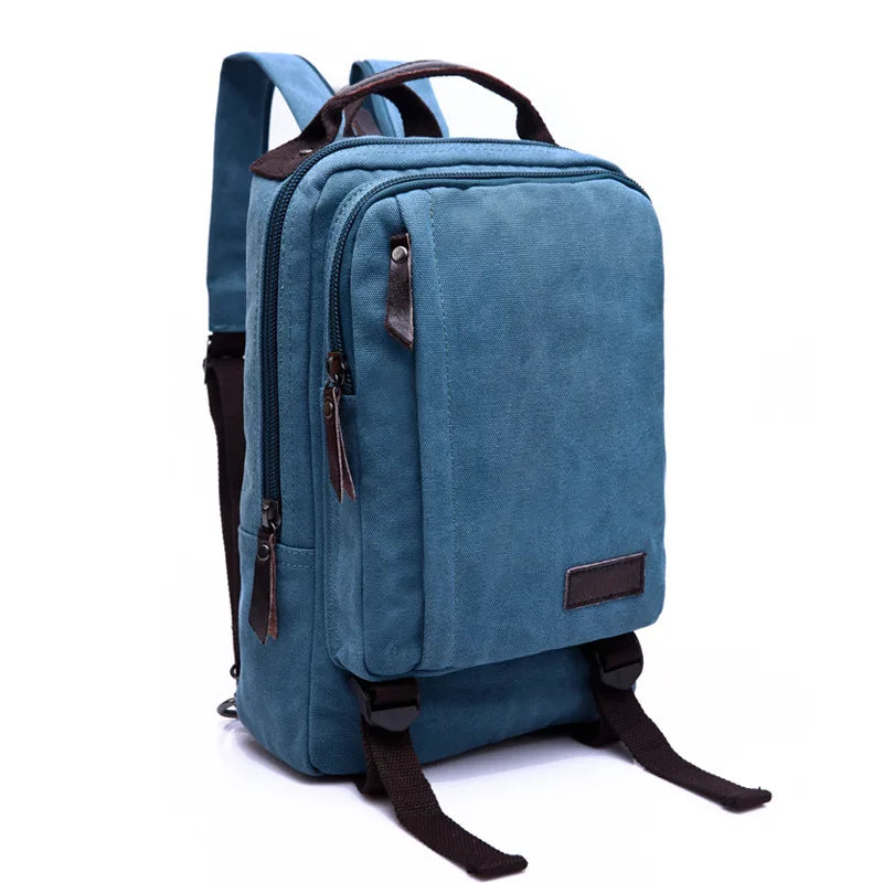 Backpack Men's Square Style Double Shoulder Bag Package Canvas High Quality Pack Practical Wear-Resistant Waterproof Small Size