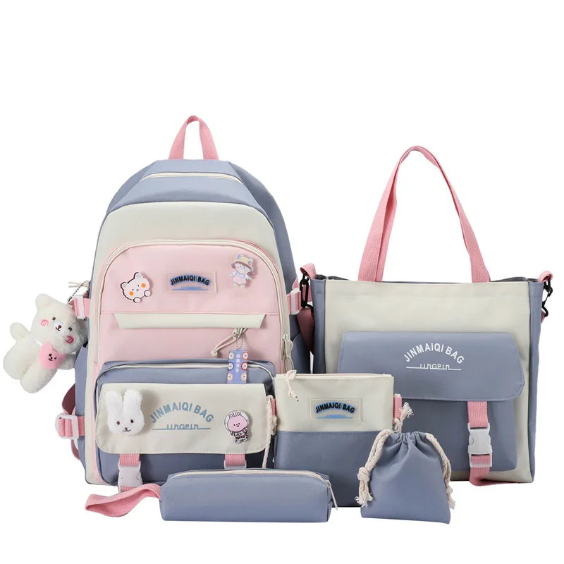 Backpack Set for Girls Large Capacity Middle School Student Schoolbag Set School Backpack Bags for Teenage Students Tutoring Bag