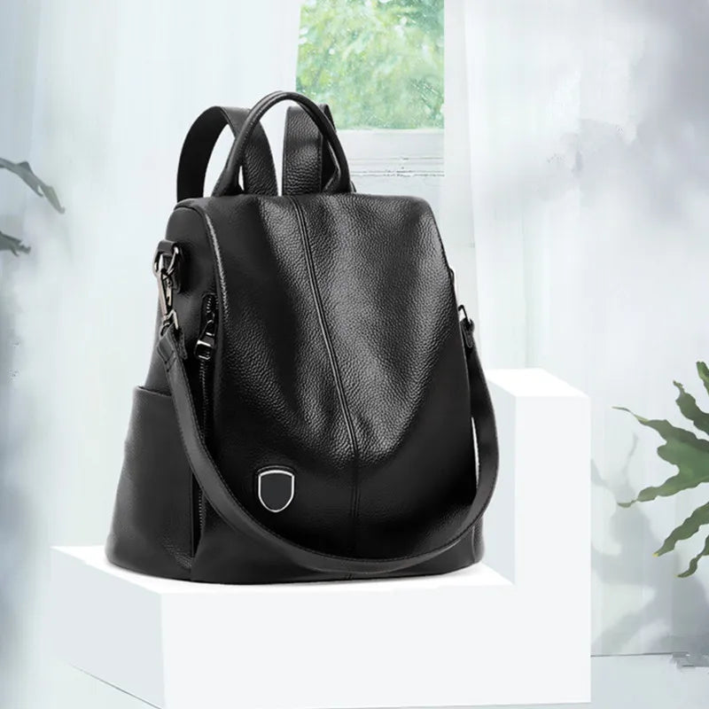Backpack Women's Multi-functional Back Pack Casual Large Capacity Genuine Leather Shoulder Bags Solid All-match Travel Mochilas