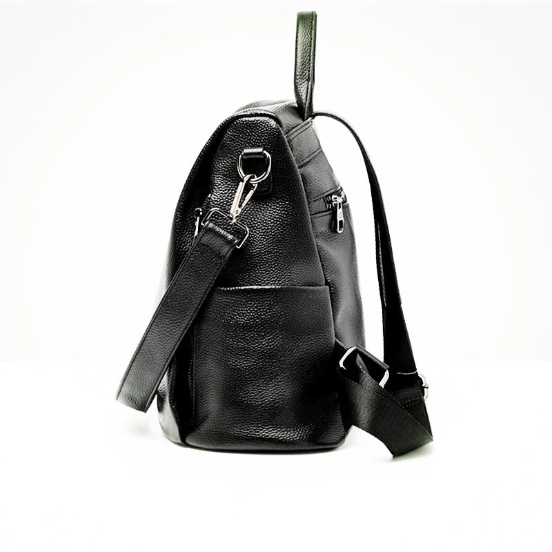 Backpack Women's Multi-functional Back Pack Casual Large Capacity Genuine Leather Shoulder Bags Solid All-match Travel Mochilas