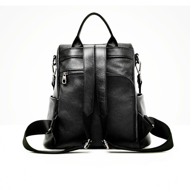 Backpack Women's Multi-functional Back Pack Casual Large Capacity Genuine Leather Shoulder Bags Solid All-match Travel Mochilas