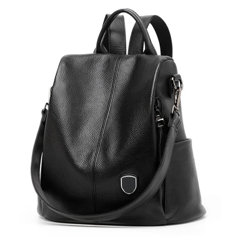 Backpack Women's Multi-functional Back Pack Casual Large Capacity Genuine Leather Shoulder Bags Solid All-match Travel Mochilas