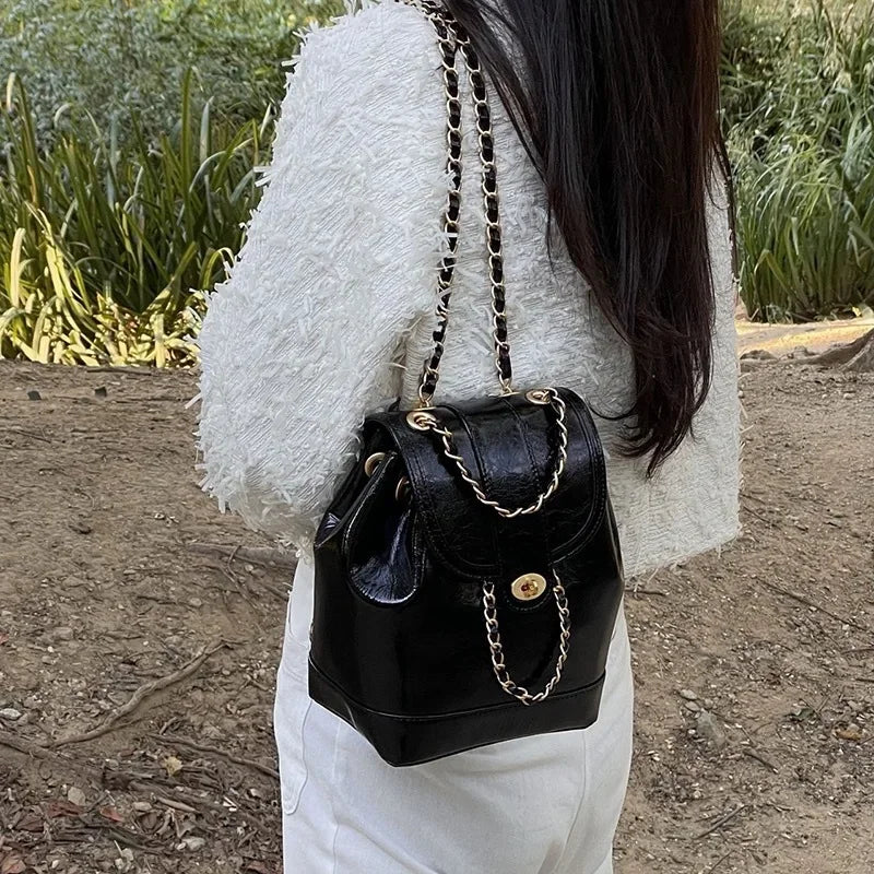Backpack Women's New Style High-end First-layer Cowhide Bag Small Fragrance Fashion Women's Chain Backpack