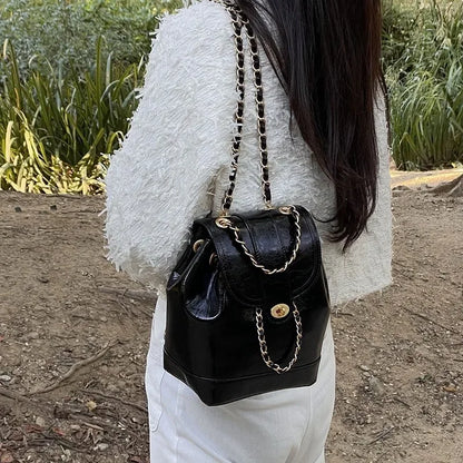 Backpack Women's New Style High-end First-layer Cowhide Bag Small Fragrance Fashion Women's Chain Backpack
