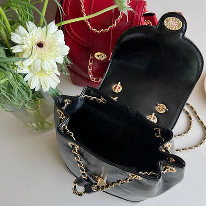 Backpack Women's New Style High-end First-layer Cowhide Bag Small Fragrance Fashion Women's Chain Backpack