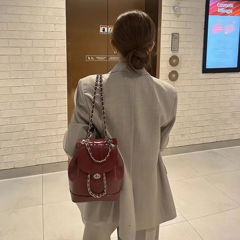 Backpack Women's New Style High-end First-layer Cowhide Bag Small Fragrance Fashion Women's Chain Backpack
