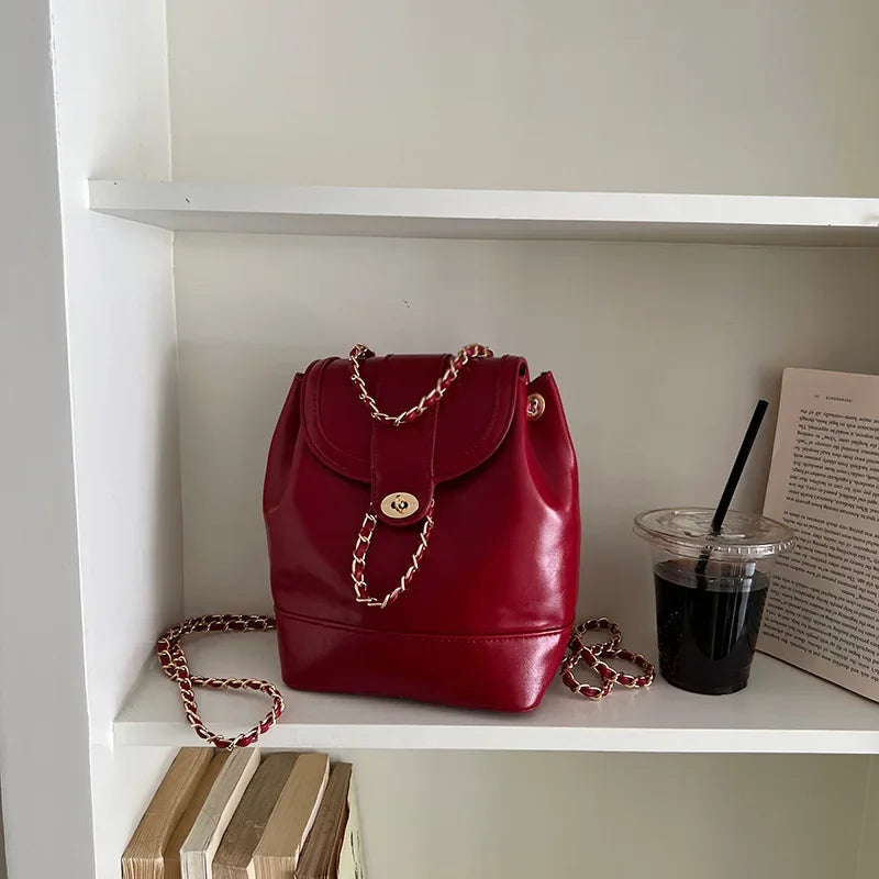 Backpack Women's New Style High-end First-layer Cowhide Bag Small Fragrance Fashion Women's Chain Backpack