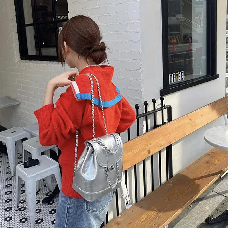 Backpack Women's New Style High-end First-layer Cowhide Bag Small Fragrance Fashion Women's Chain Backpack