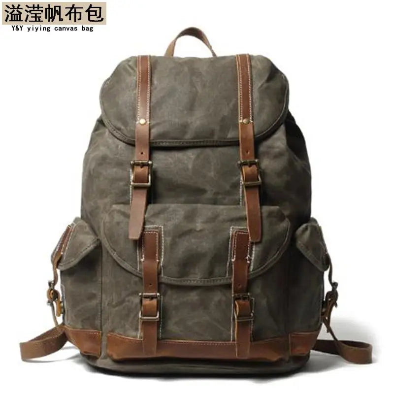 Backpack, crazy horse leather bag, vintage travel canvas bag, waterproof backpack pinepoxp bag