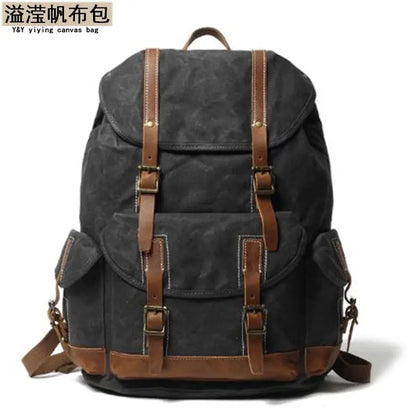 Backpack, crazy horse leather bag, vintage travel canvas bag, waterproof backpack pinepoxp bag