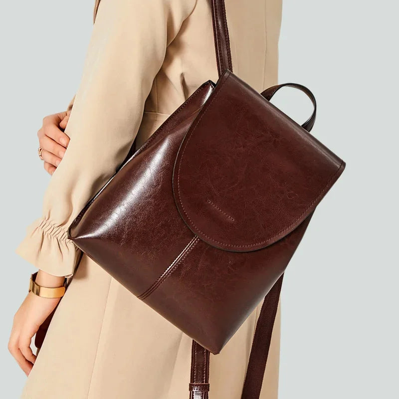 Backpack female 2024 new Europe and the United States wind joker leather handbag fashion oil wax cowhide women's backpack
