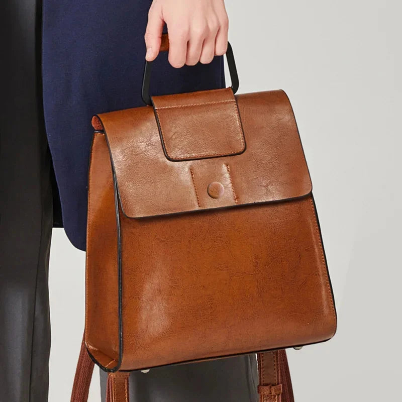 Backpack female new 2024 European and American wind joker leather handbag fashion oil wax cowhide women's backpack
