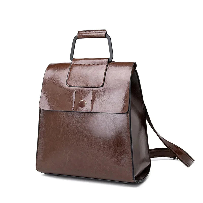 Backpack female new 2024 European and American wind joker leather handbag fashion oil wax cowhide women's backpack