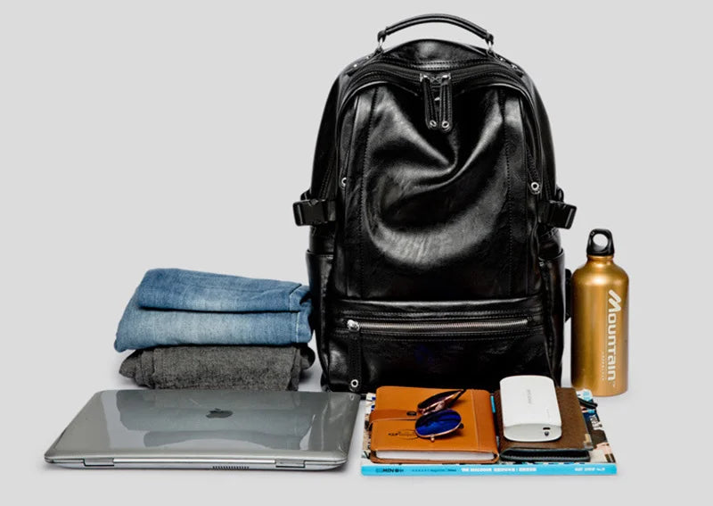 Backpack travel cabin 45x15x31 Bag High Quality PU Leather Knapsack Leisure Travel Multi-function Men Backpacks
