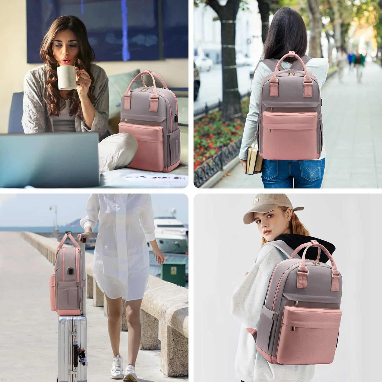 Bagpack for Women Patchwork Basic Nylon Waterproof Fashion Tote Bag Travel Hiking Usb Port 15’6in Notebook Backpacks New Street