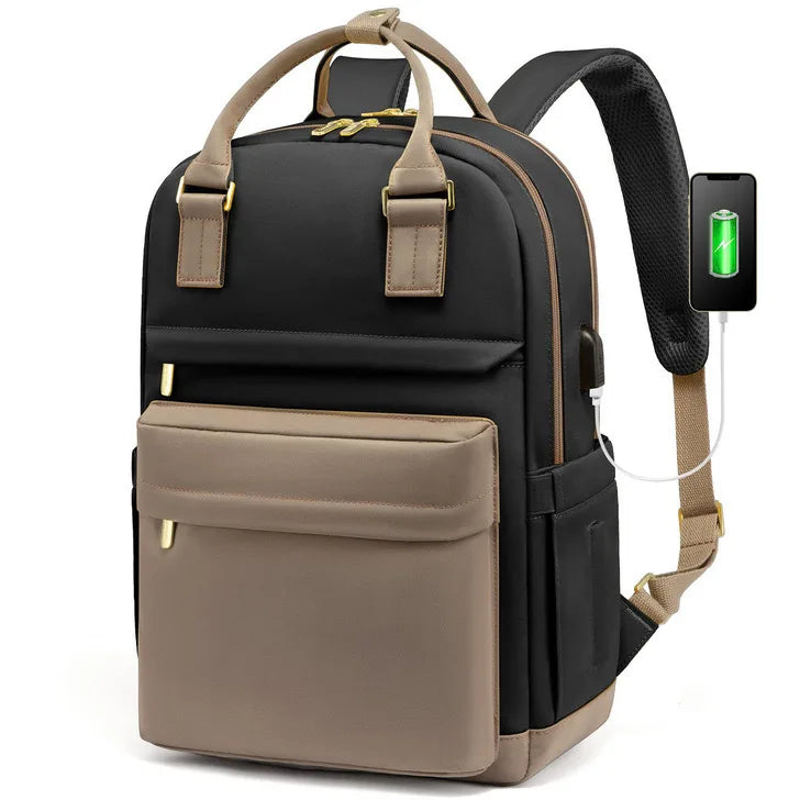 Bagpack for Women Patchwork Basic Nylon Waterproof Fashion Tote Bag Travel Hiking Usb Port 15’6in Notebook Backpacks New Street