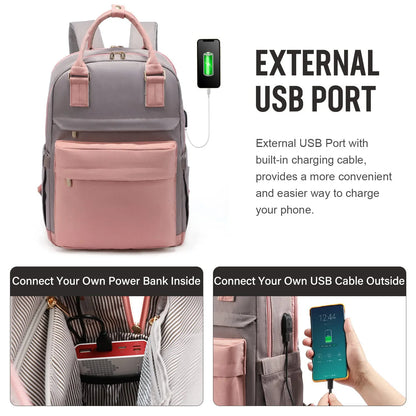 Bagpack for Women Patchwork Basic Nylon Waterproof Fashion Tote Bag Travel Hiking Usb Port 15’6in Notebook Backpacks New Street