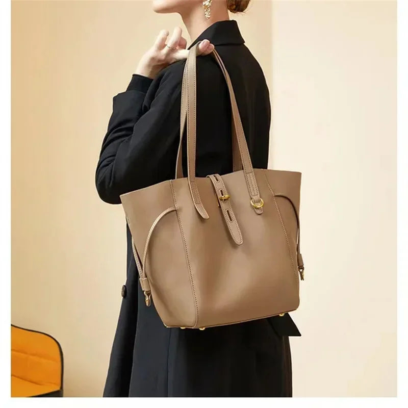 Bags For Women Shoulder Bag Luxury High Quality Tote 2024 Genuine Leather High Capacity Messenger Solid Color Women's Handbag