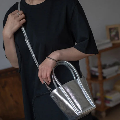 Bags for Woman 2024 New Korean Minority Cowhide Bucket Bag One Shoulder Crossbody Portable Versatile Mini Handbags Purses Female