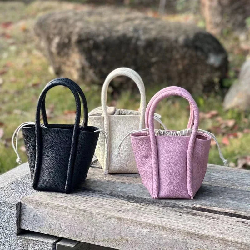 Bags for Woman 2024 New Korean Minority Cowhide Bucket Bag One Shoulder Crossbody Portable Versatile Mini Handbags Purses Female