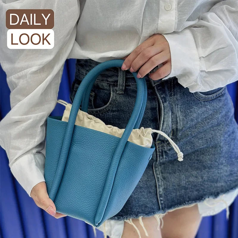 Bags for Woman 2024 New Korean Minority Cowhide Bucket Bag One Shoulder Crossbody Portable Versatile Mini Handbags Purses Female