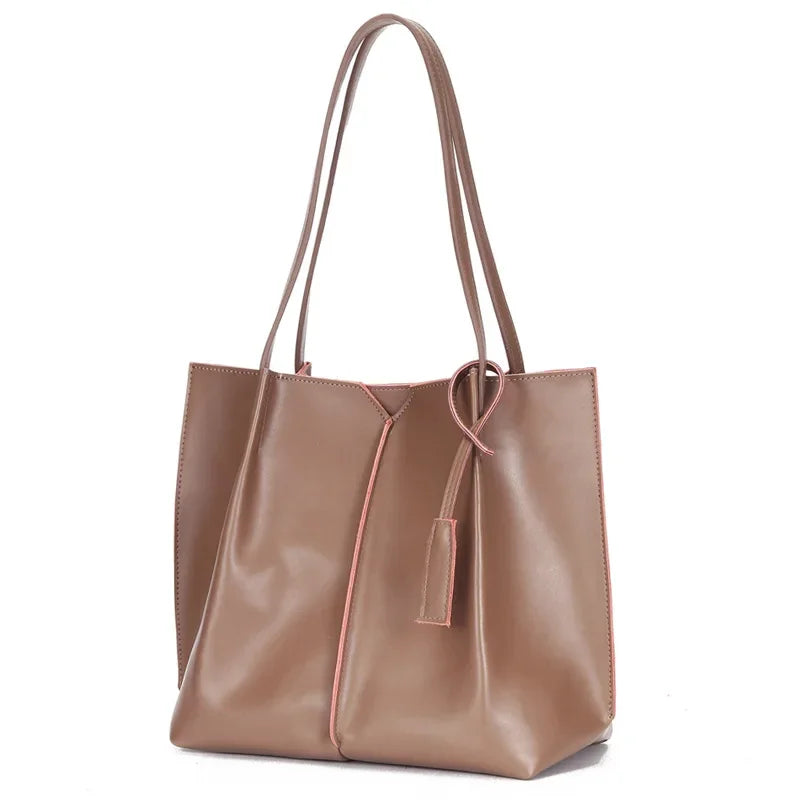 Bags for Women 2024 New Genuine Leather Fashion Bucket Bag Simple Large Capacity Tote Bag Shoulder Bag Luxury Designer Handbag