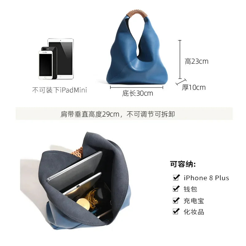 Bags for Women, Versatile Genuine Leather, High-end Armpit Bag, Fashionable Portable Shoulder Bag, Large Capacity Niche Tote Bag