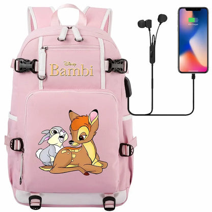Bambi USB Teenagers Schoolbags Women Men Laptop Travel Backpack Girl Boys Kids School Book Bags