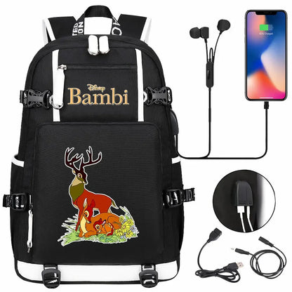 Bambi USB Teenagers Schoolbags Women Men Laptop Travel Backpack Girl Boys Kids School Book Bags
