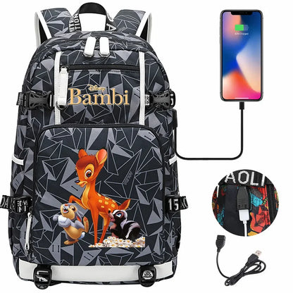 Bambi USB Teenagers Schoolbags Women Men Laptop Travel Backpack Girl Boys Kids School Book Bags