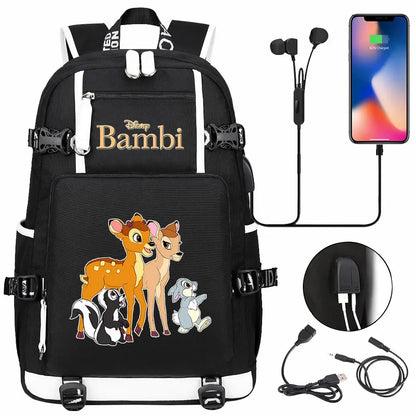 Bambi USB Teenagers Schoolbags Women Men Laptop Travel Backpack Girl Boys Kids School Book Bags