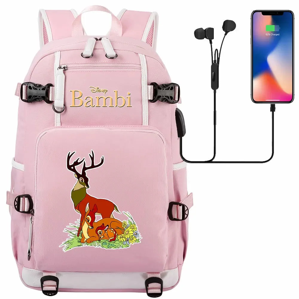 Bambi USB Teenagers Schoolbags Women Men Laptop Travel Backpack Girl Boys Kids School Book Bags