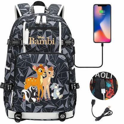 Bambi USB Teenagers Schoolbags Women Men Laptop Travel Backpack Girl Boys Kids School Book Bags