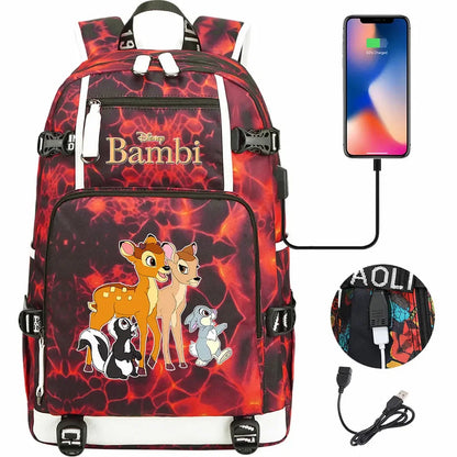 Bambi USB Teenagers Schoolbags Women Men Laptop Travel Backpack Girl Boys Kids School Book Bags