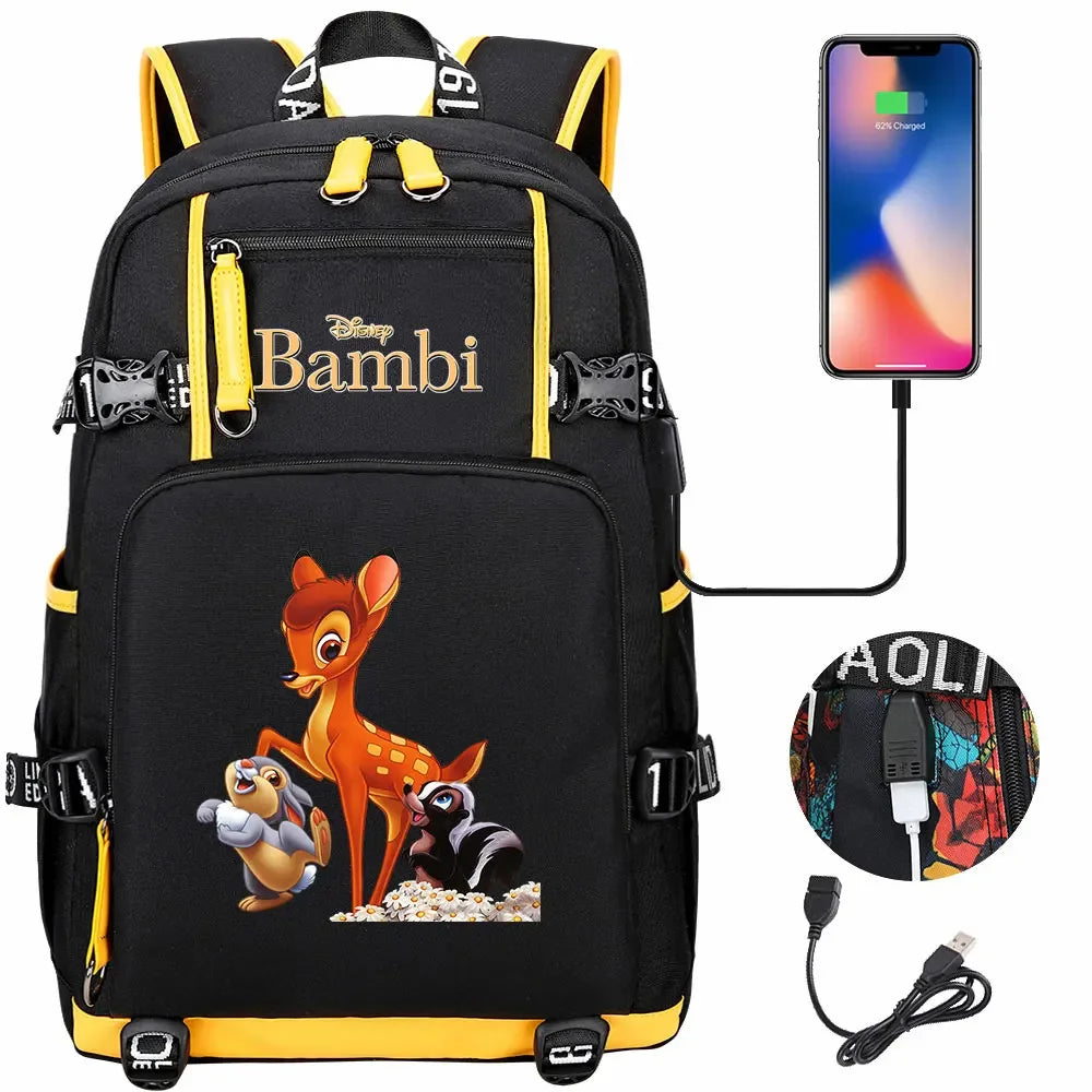 Bambi USB Teenagers Schoolbags Women Men Laptop Travel Backpack Girl Boys Kids School Book Bags