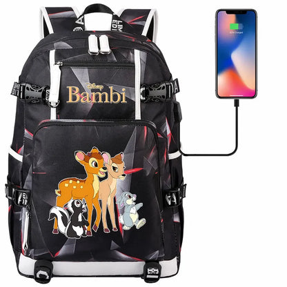 Bambi USB Teenagers Schoolbags Women Men Laptop Travel Backpack Girl Boys Kids School Book Bags