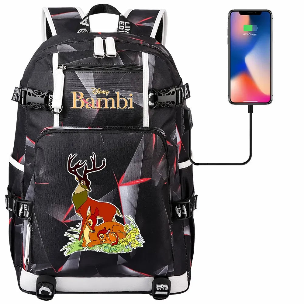 Bambi USB Teenagers Schoolbags Women Men Laptop Travel Backpack Girl Boys Kids School Book Bags