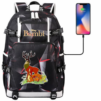 Bambi USB Teenagers Schoolbags Women Men Laptop Travel Backpack Girl Boys Kids School Book Bags