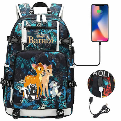 Bambi USB Teenagers Schoolbags Women Men Laptop Travel Backpack Girl Boys Kids School Book Bags