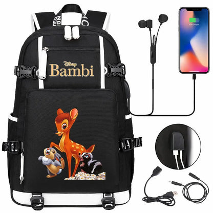 Bambi USB Teenagers Schoolbags Women Men Laptop Travel Backpack Girl Boys Kids School Book Bags