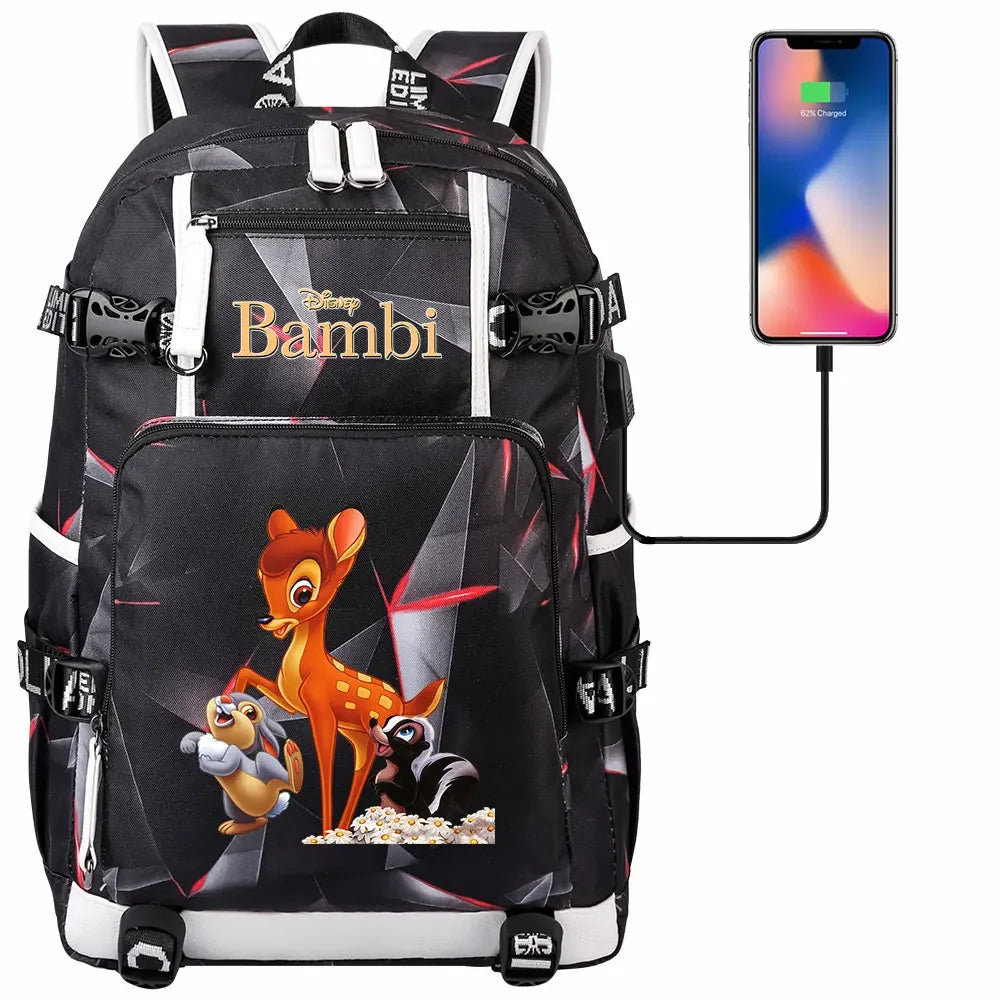 Bambi USB Teenagers Schoolbags Women Men Laptop Travel Backpack Girl Boys Kids School Book Bags