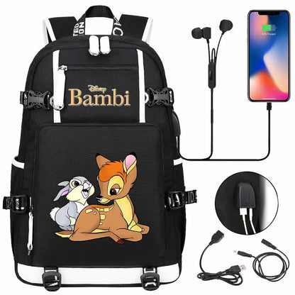 Bambi USB Teenagers Schoolbags Women Men Laptop Travel Backpack Girl Boys Kids School Book Bags