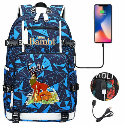 Bambi USB Teenagers Schoolbags Women Men Laptop Travel Backpack Girl Boys Kids School Book Bags