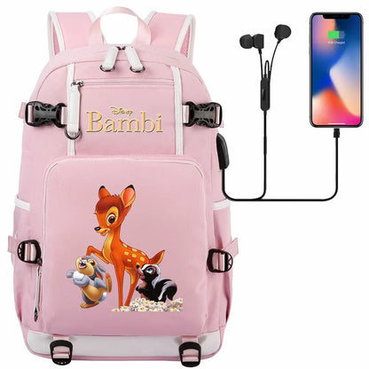 Bambi USB Teenagers Schoolbags Women Men Laptop Travel Backpack Girl Boys Kids School Book Bags