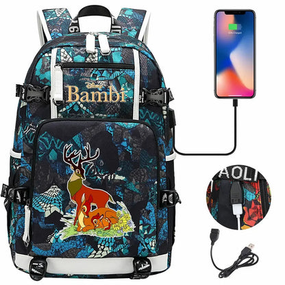 Bambi USB Teenagers Schoolbags Women Men Laptop Travel Backpack Girl Boys Kids School Book Bags