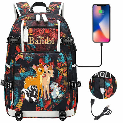 Bambi USB Teenagers Schoolbags Women Men Laptop Travel Backpack Girl Boys Kids School Book Bags