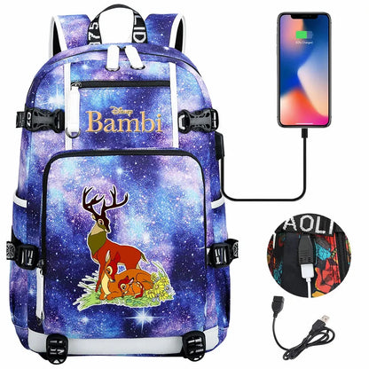 Bambi USB Teenagers Schoolbags Women Men Laptop Travel Backpack Girl Boys Kids School Book Bags