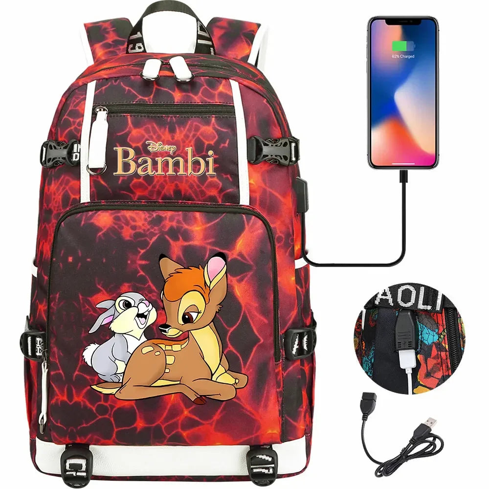 Bambi USB Teenagers Schoolbags Women Men Laptop Travel Backpack Girl Boys Kids School Book Bags