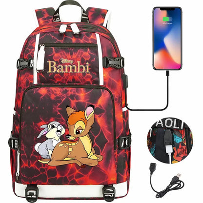 Bambi USB Teenagers Schoolbags Women Men Laptop Travel Backpack Girl Boys Kids School Book Bags